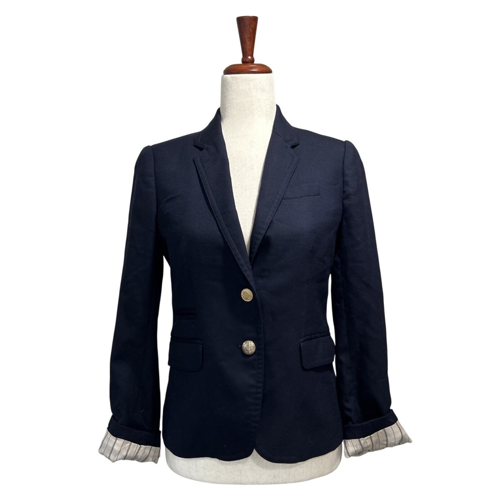 J.Crew Schoolboy Blazer Size 2 Wool Navy Blue Academia Preppy Old Money Jacket